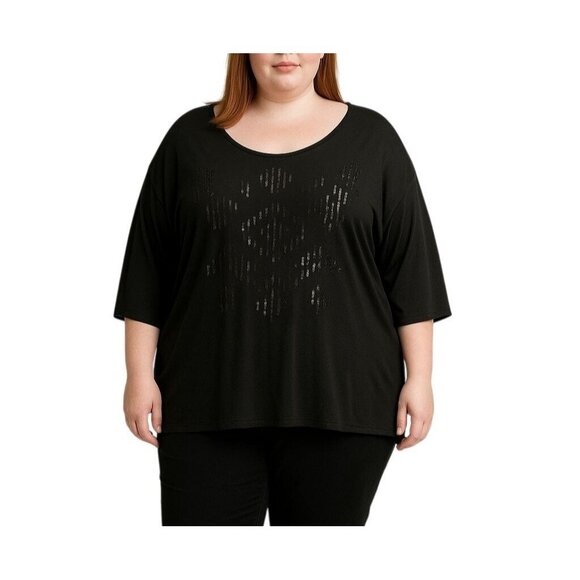 Faded Glory Tops - Faded Glory Black 3/4 Sleeve Plus Size 4X (26W-28W) Sequin Embellished Top